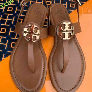 Tory Burch Claire Bryce Thong Sandals Royal Tan Leather Slingback Sandals 8